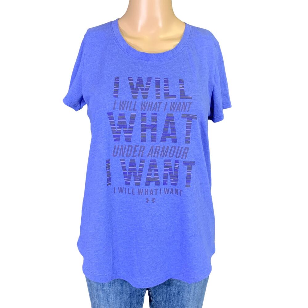 Under Armour Womens T Shirt Top Athletic Loose Fit HeatGear Blue Medium